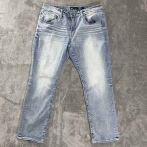 BKE Jeans Mens 36x30 Blue Nolan Straight Leg Buckle Faded Medium Wash Stretch